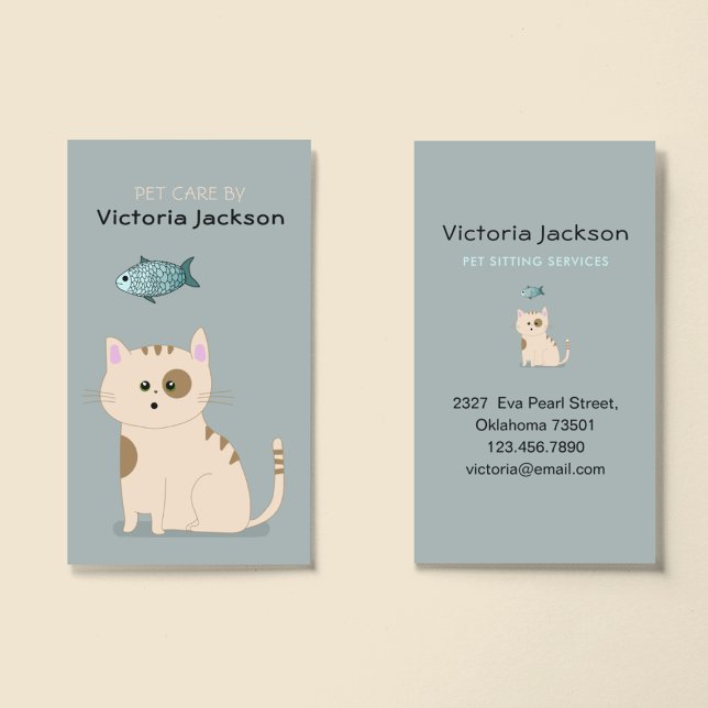 Tarjeta De Visita Cuto Cat Fish l Mascota Sitting Services Care Paw  (Subido por el creador)