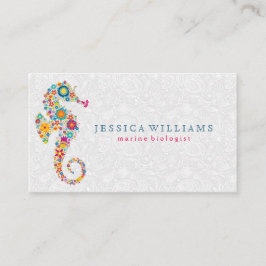 Tarjeta De Visita Cuto colorido retro floral Caballo de mar