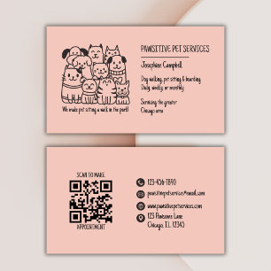 Tarjeta De Visita Cuto Mascota Sitter Peach Cat Perro QR Code
