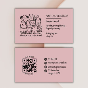 Tarjeta De Visita Cuto Mascota Sitter Perro gato Rosado Código QR