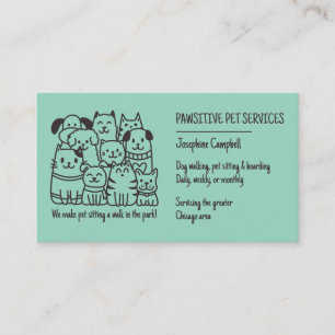 Tarjeta De Visita Cuto Mascota Situ Perro de gato Verde azulado Códi