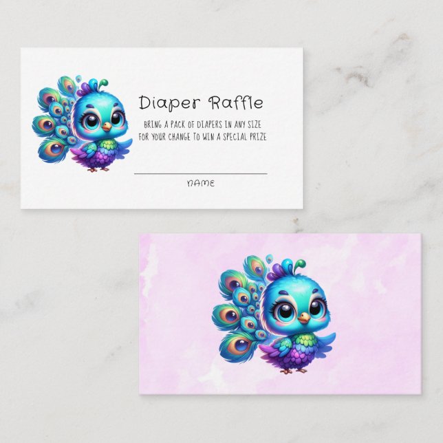 Tarjeta De Visita Cuto Pequeño Peacock Baby Shower Diaper Raffle (Anverso / Reverso)