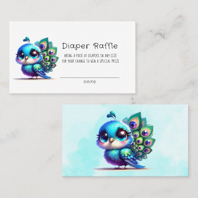 Tarjeta De Visita Cuto Pequeño Peacock Baby Shower Diaper Raffle (Anverso / Reverso)