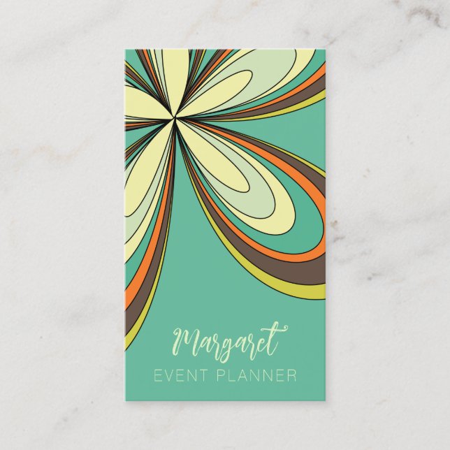 Tarjeta De Visita Cyan Daisy Event Planner Groovy Flor Hippie de los (Anverso)