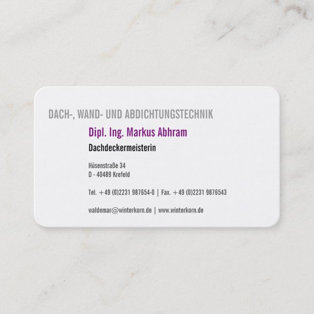 Tarjeta De Visita Dachdecker Visitenkarte (Anverso)