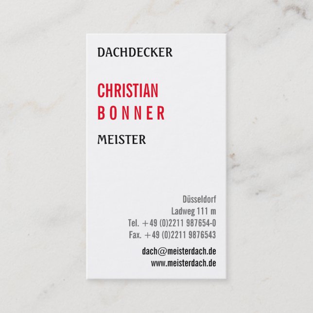 Tarjeta De Visita Dachdecker Visitenkarten (Anverso)