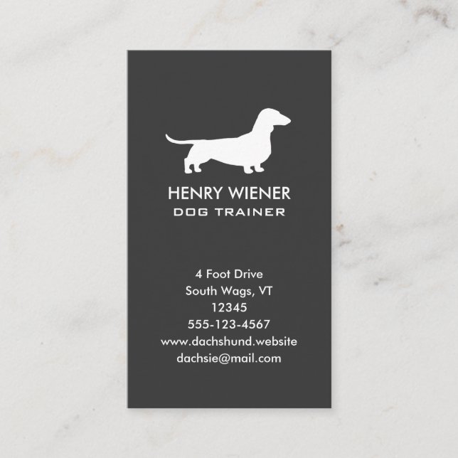 Tarjeta De Visita Dachshund Dog Silhouette | Vertical de perro Masco (Anverso)