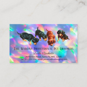 Tarjeta De Visita Dachshund Pups Mascota Grooming Holographic Rainbo