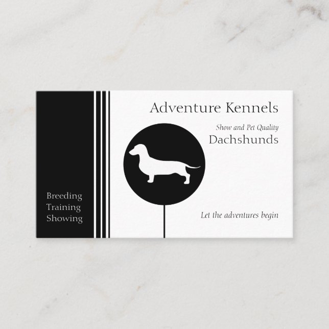 Tarjeta De Visita Dachshund Silhouette blanco negro moderno (Anverso)