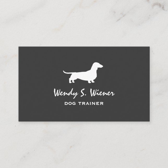 Tarjeta De Visita Dachshund Silhouette Mascota Wiener Dog Gris y Bla (Anverso)