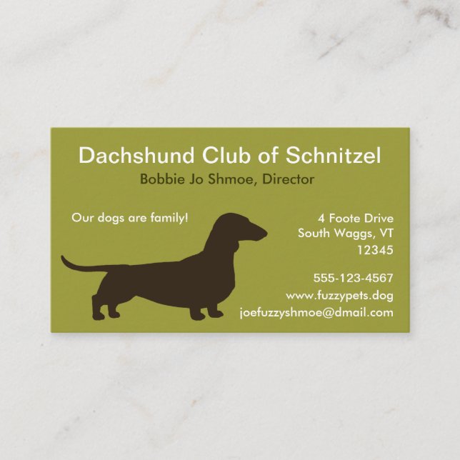 Tarjeta De Visita Dachshund Silhouette | Perro Mascota Wiener | Perr (Anverso)