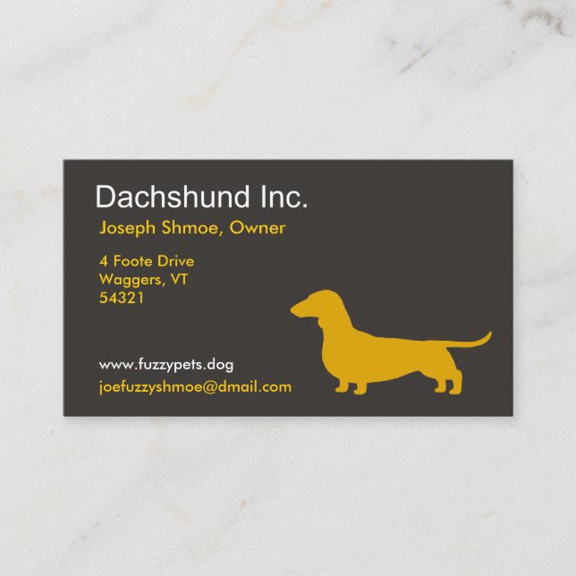 Tarjeta De Visita Dachshund Silhouette | Perro vienés gris y amarill (Anverso)