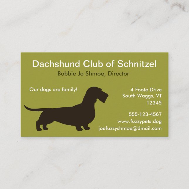 Tarjeta De Visita Dachshund Silhouette | Perro Wiener (Anverso)