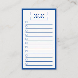 Tarjeta De Visita Dad Modern Blue Monogram To Do List 3.5" x 2"