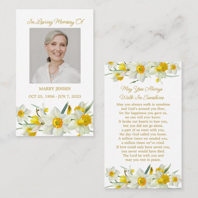 Tarjeta De Visita Daffodil Memorial Photo Funeral Prayer Card (Anverso / Reverso)