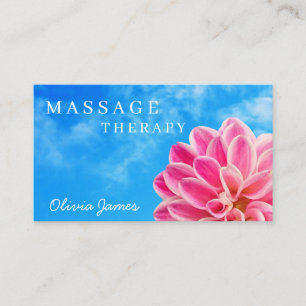 Tarjeta De Visita Dahlia floral rosa azul cielo masaje