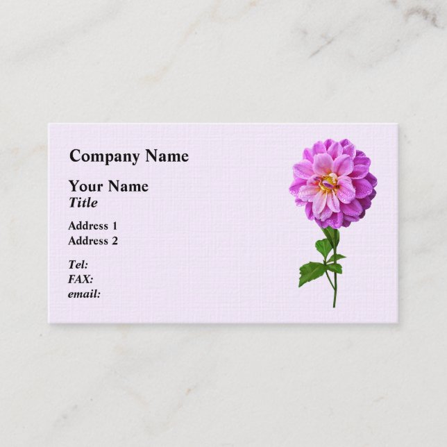 Tarjeta De Visita Dahlia Rosa Con Dew (Anverso)