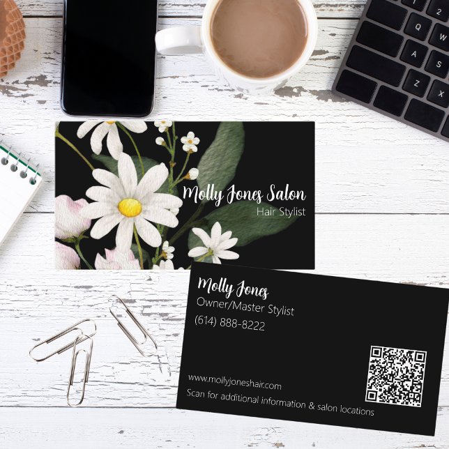 Tarjeta De Visita Daisidades de doble cara en negro con código QR (Subido por el creador)