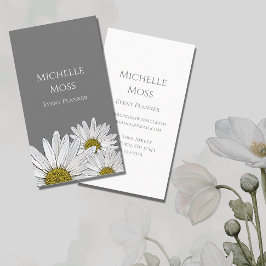 Tarjeta De Visita Daisies blancos modernos gris floral