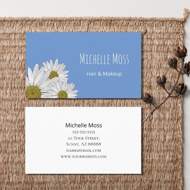 Tarjeta De Visita Daisies modernos azul simple botánico (Subido por el creador)