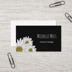 Tarjeta De Visita Daisies modernos Botánico Blanco negro moderno