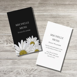 Tarjeta De Visita Daisies modernos Floral blanca negra