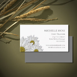 Tarjeta De Visita Daisies modernos Floral trendy gris blanco