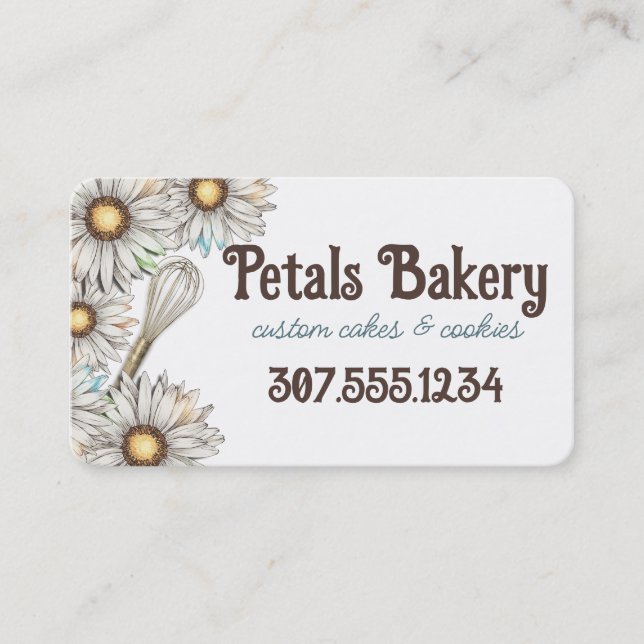 Tarjeta De Visita Daisies whisk panadería panadería boda pasteles ga (Anverso)