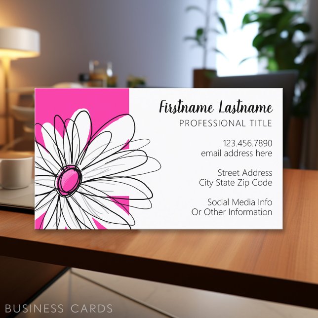 Tarjeta De Visita Daisy caprichoso con letra de guión moderno - rosa (Personalized Printed Business Cards)