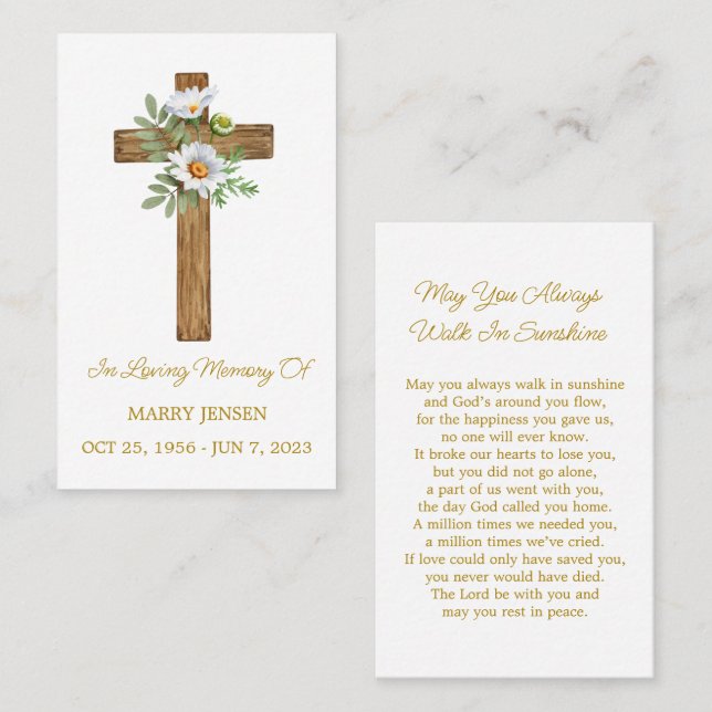 Tarjeta De Visita Daisy Cross Memorial Funeral Prayer Card (Anverso / Reverso)