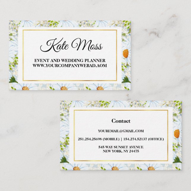 Tarjeta De Visita Daisy de acuarela profesional (Anverso / Reverso)