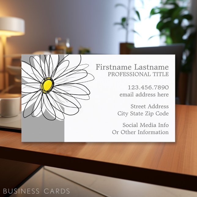 Tarjeta De Visita Daisy de moda con gris y amarillo (Personalized Printed Business Cards)