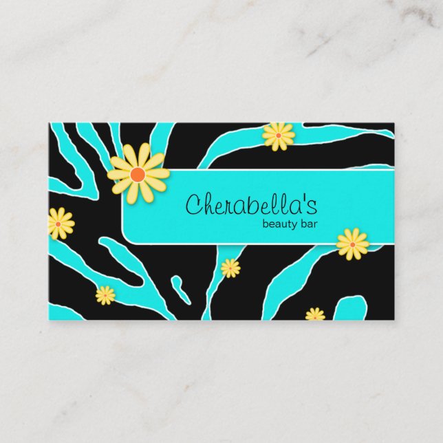 Tarjeta De Visita Daisy Flower Business Card Zebra Blue YB (Anverso)
