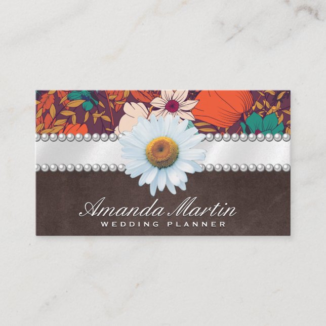 Tarjeta De Visita Daisy Flower | Cinta y Perlas | Ilustraciones (Anverso)