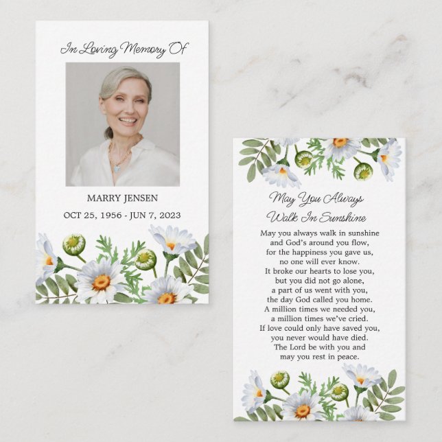 Tarjeta De Visita Daisy Memorial Photo Funeral Prayer Card (Anverso / Reverso)