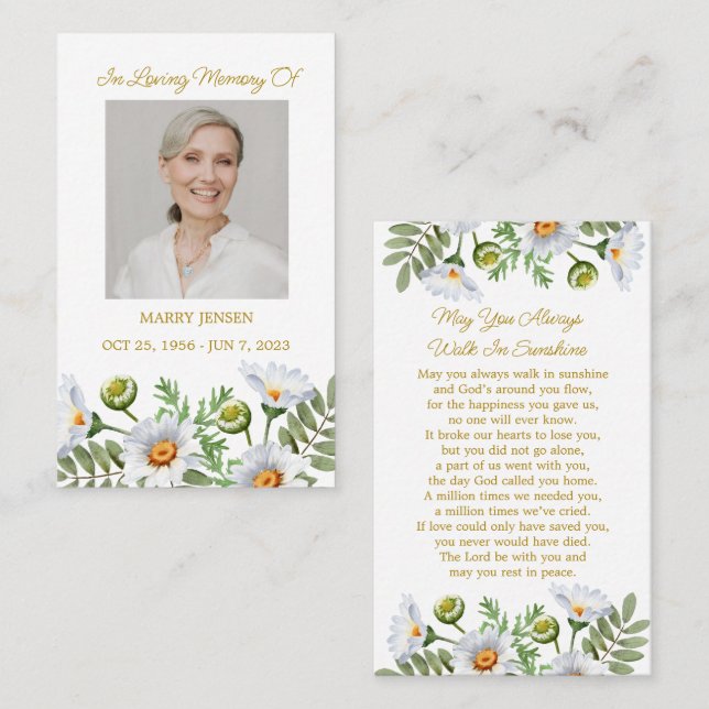 Tarjeta De Visita Daisy Memorial Photo Funeral Prayer Card (Anverso / Reverso)
