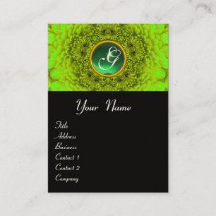 Tarjeta De Visita DALIA VERDE  MONOGRAMA, ESmeralda  negro amarillo