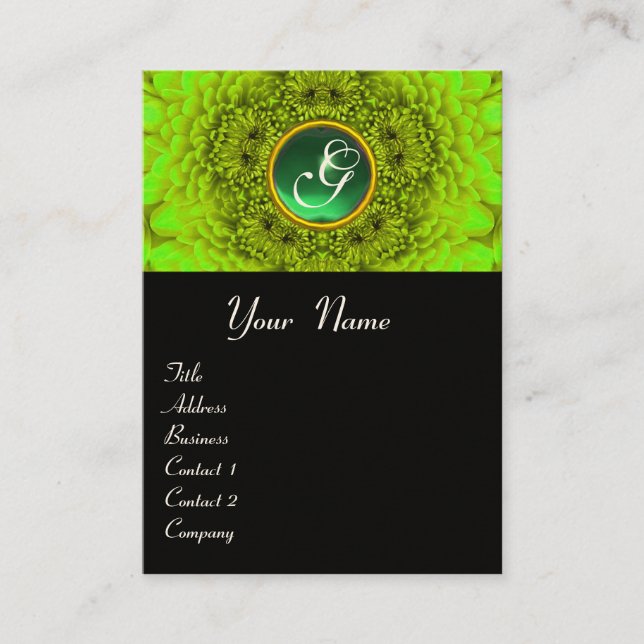 Tarjeta De Visita DALIA VERDE  MONOGRAMA, ESmeralda  negro amarillo (Anverso)