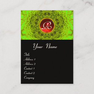 Tarjeta De Visita DALIA VERDE  MONOGRAMA, RUBÍ rojo  negro amarillo