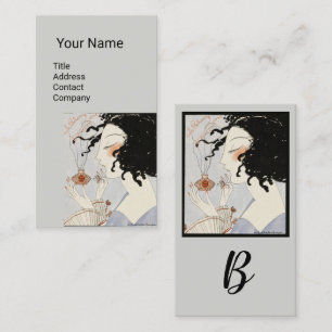 Tarjeta De Visita DAMA CON FRASCO DE PERFUME ARTE DECO BELLEZA Monog