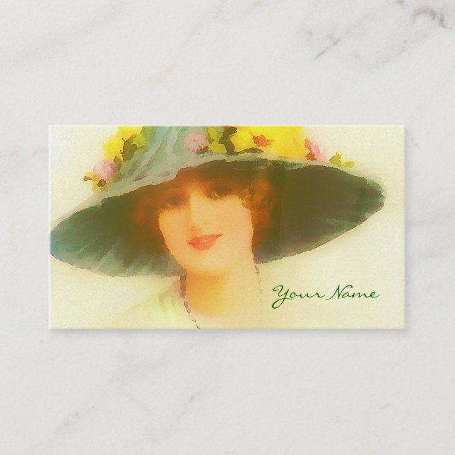 Tarjeta De Visita Dama de época con gorra de primavera (Anverso)
