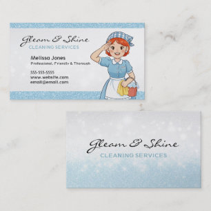 Tarjeta De Visita Dama de limpieza azul a su servicio Cabello rojo