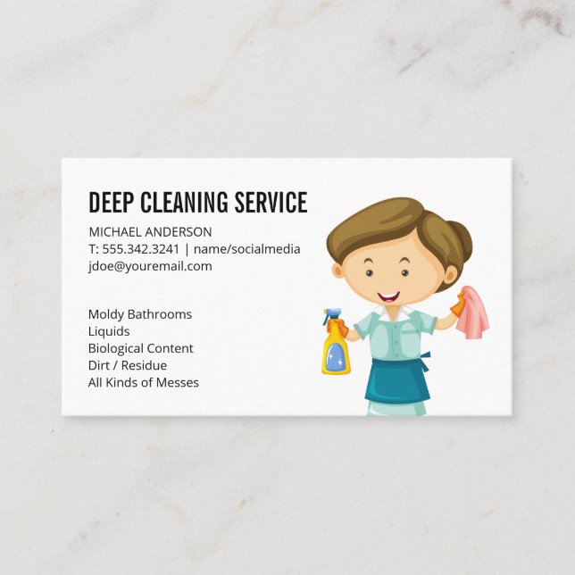 Tarjeta De Visita Dama de limpieza | Servicios de limpieza del hogar (Anverso)