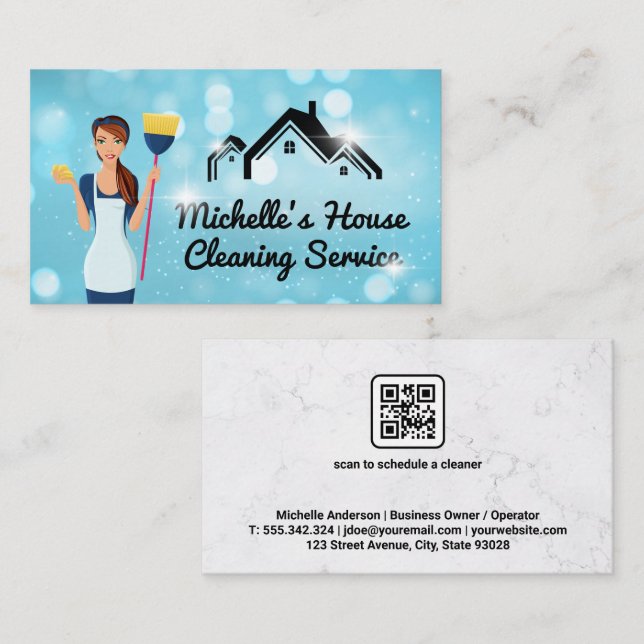 Tarjeta De Visita Dama de limpieza | Sparkly Home | Código QR aplica (Anverso / Reverso)