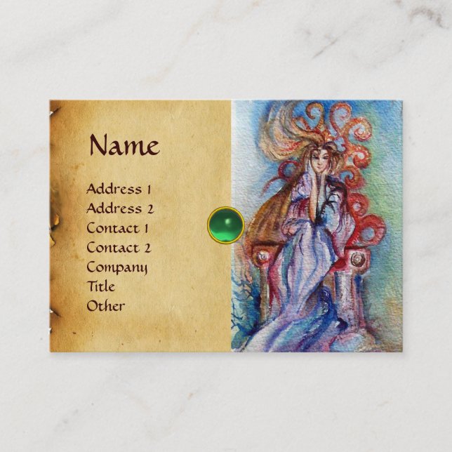 Tarjeta De Visita DAMA DEL LAGO monograma gema rosa violeta rojo (Anverso)