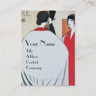 TARJETA DE VISITA DAMA EN EL ESPEJO, MODA DE BELLEZA ART DECO