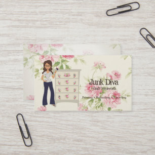 Tarjeta De Visita Dama Pincel Florero Rosas Shabby