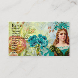 Tarjeta De Visita Dama y flores antiguas