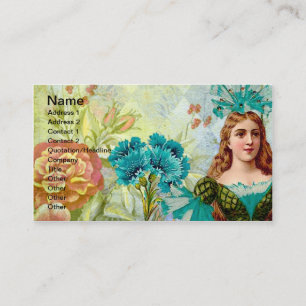 Tarjeta De Visita Dama y flores antiguas