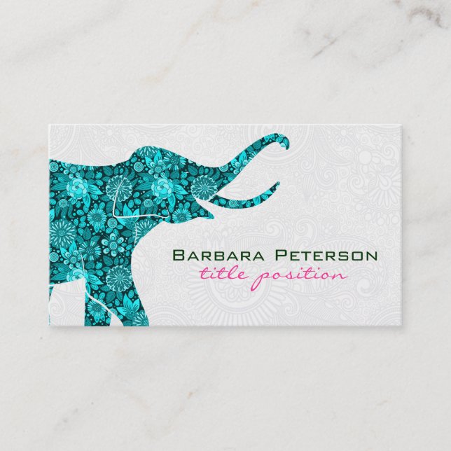 Tarjeta De Visita Damas blancos de elefante azul floral (Anverso)